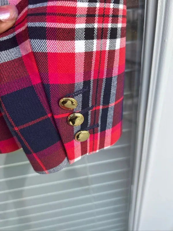 Trina Turk Plaid Blazer Red Muli Size 6 - Image 8