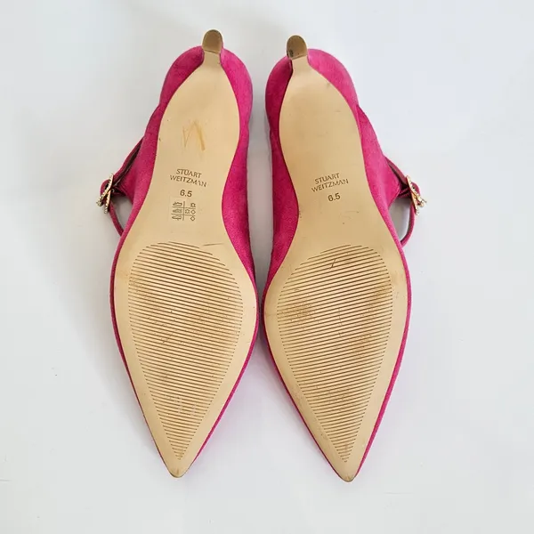 Stuart Weitzman Dazzle 75 Mule Pink Suede Crystal Buckle Mary‎ Jane Heels 6.5 - Image 6