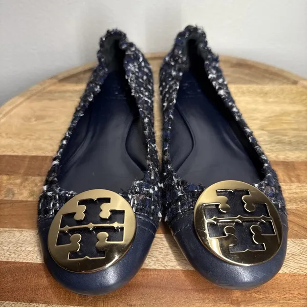 TORY BURCH Serena Reva Rare Navy White Boucle Tweed Ballet Flat Sz 8.5 $225‎ - Image 12