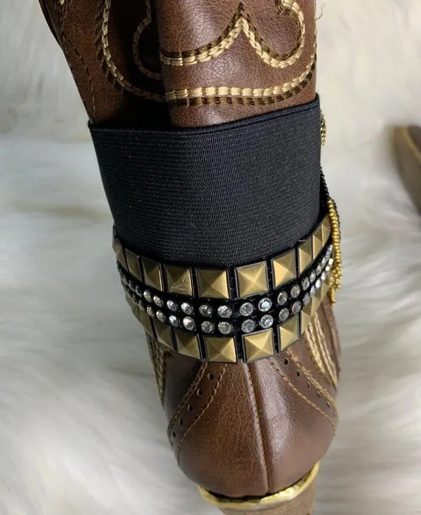 Handmade Womens Black Adjustable Studded Rhinestone Removable Boot Band One Size - Image 6