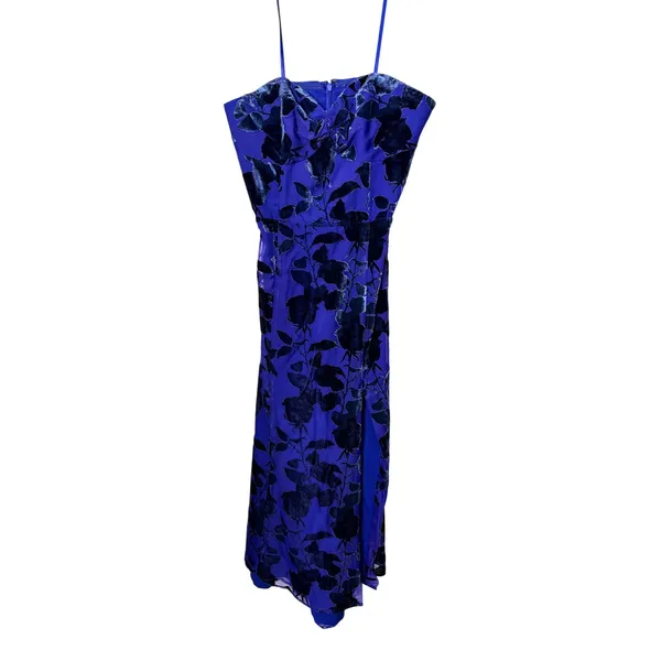 Hutch Strapless Midi Dress Blue Floral Velvet Burnout Slit Sweetheart NEW - Image 3