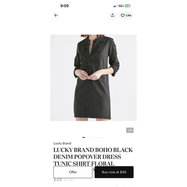 Lucky Brand Popover Dress Black Embroidered Denim Pullover Long Sleeve Y2K XS - Image 13