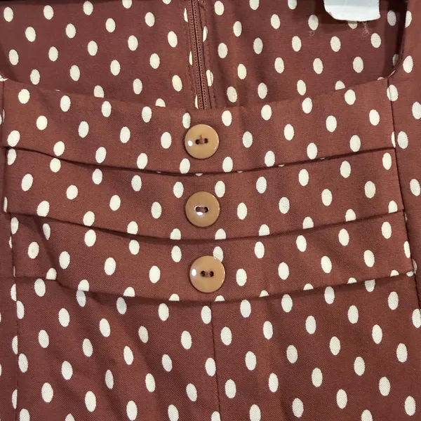 Vintage‎ Jeffrey & Dara 10 Brown Polka Dot Midi Dress Classic Swing Bib Pleated - Image 3