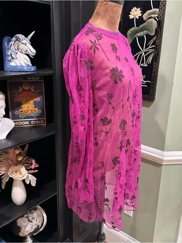 Free People Cecelia Sheer Embroidered Mini Dress – Fuchsia – Size XS - Image 3
