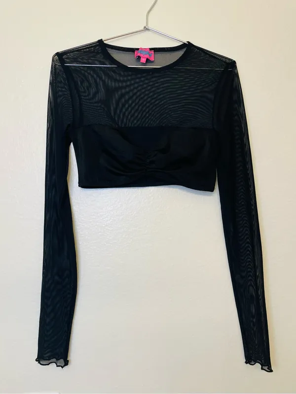 Edikted Black Night Out Sheer Crop Top‎ Size XS - Image 4