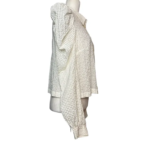 Maeve Anthropologie M White Gingham Seersucker Button-Front Long Puff Sleeve - Image 6