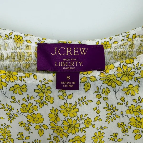 J.Crew Liberty Fabric Floral Puff Sleeve Smocked Crop Top Yellow White Size 8‎ - Image 5