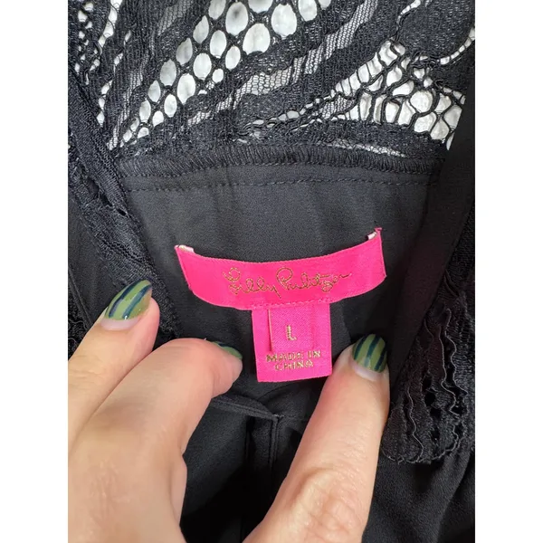 Lilly Pulitzer Black Marabella Lace Top Size‎ Large - Image 3