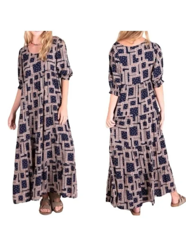 Natural Life Collette Tiered Maxi Dress Navy Scarf Print Size XS Beachy Boho - Image 2