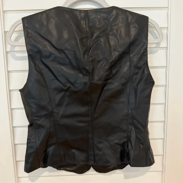 Zara Biker Faux Leather Vest Top Sz S Black Goth Edgy Shirt - Image 4
