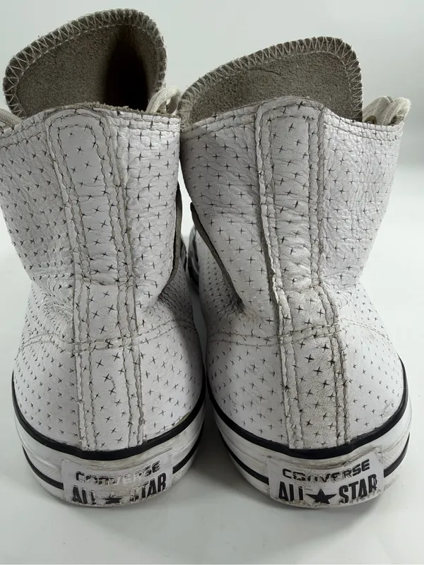 Converse Chuck Taylor All Star White Perforated Leather Hi Top Sneakers W 10 Est - Image 6