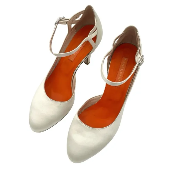 D. Lacquaniti white Satin d'Orsay Mary Jane heels Sz 37 Bridal Luxury Designer - Image 7