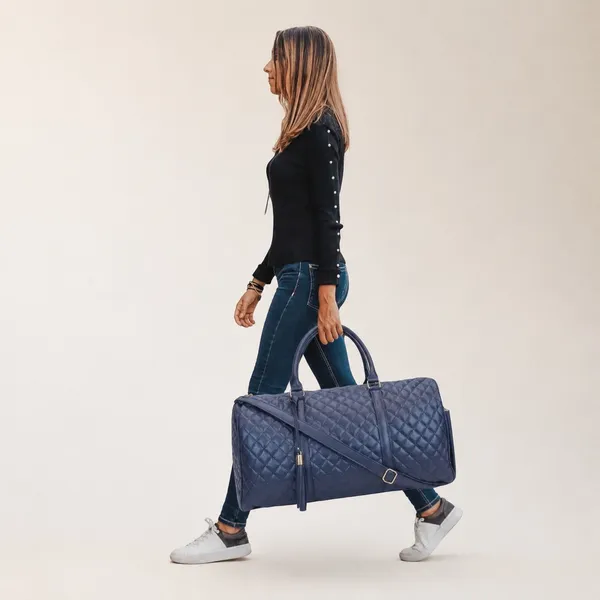 NEW Ms Lovely Navy Quilted Weekender Travel Duffel‎ Bag 22" Rose Gold Carry On - Image 2