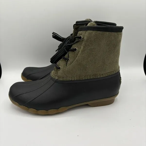 Sperry Women Olive /‎ Black Saltwater Tassel Corduroy Duck Boots Size 9 - Image 3