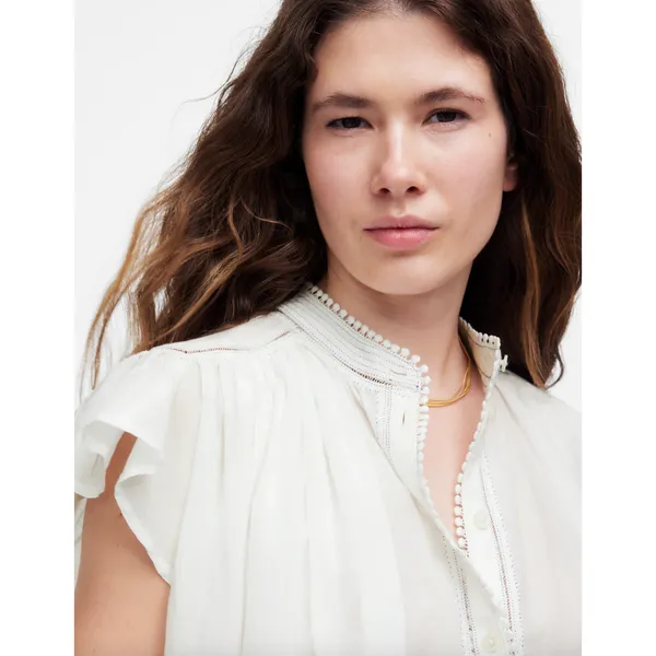 Madewell Shirred Lace Trim Top Blouse Cotton Viscose Lightweight White Small NWT - Image 5