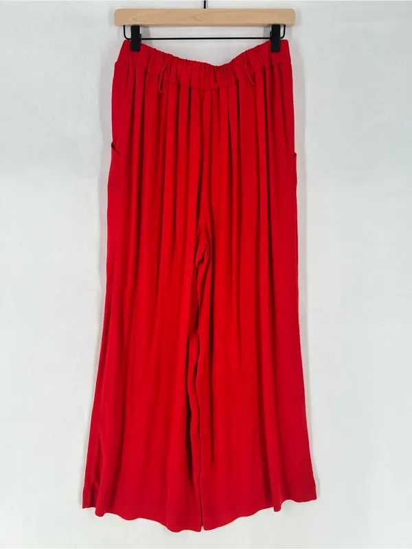 Aritzia Wilfred Faun Ankle‎ Pants Red Drapey Crepe Wide Leg High Rise Tie Belt M - Image 7