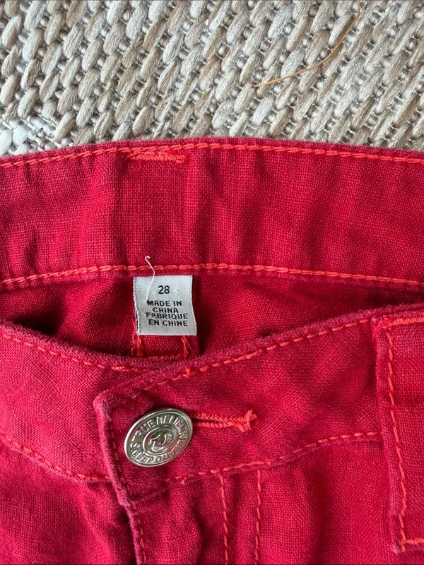 True Religion Women’s Red Jeans - Classic Slim Straight Fit - Image 2