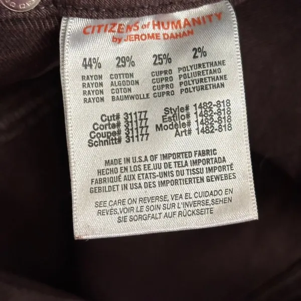 NWT Citizens of Humanity Logan Moto Pants Sz 24 Brown Low Rise Skinny‎ Grunge - Image 5