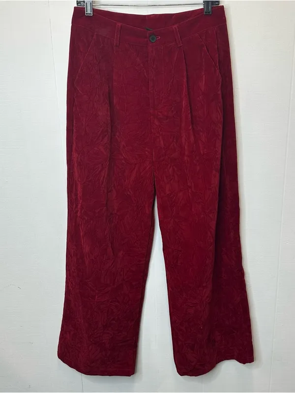 Cider Large Women’s Deep Red Crushed Velvet Pleated Trousers Pants - Image 2