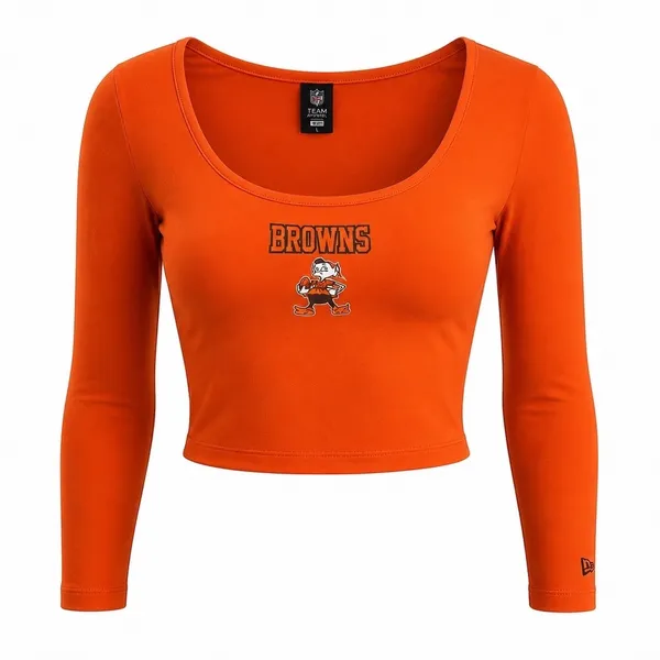 New Era Women's L Orange Long Sleeve Crop Top Cleveland Browns NFL Football - Image 2