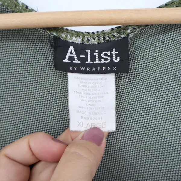 A-List by Wrapper Green Plaid Pinafore Mini Dress XL Sleeveless Jumper Pockets - Image 3