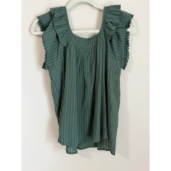 Ba&sh Ruffle Blouse Women‎ Size 0 Sleeveless Lace Embroidered Boho Cotton Blouse - Image 2