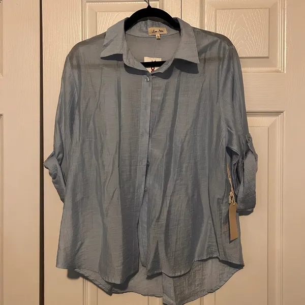 Love Note Light Blue Straight Leg pants and button down top - Image 2