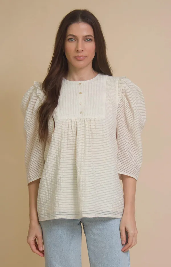 Current Air Puff sleeve bib striped blouse - Image 5