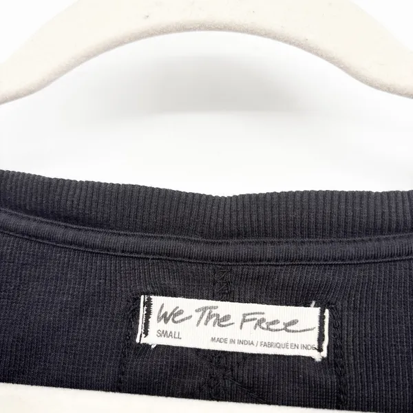 We The Free Free People Womens Black Daisy Chain Cuff Edgy Ribbed Blouse‎ Size S - Image 4