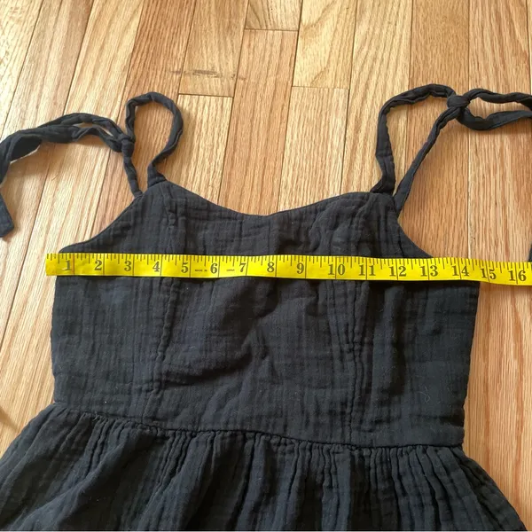 Old Navy Black Mini Dress Small Black Cottagecore Sundress Tie Strap 100% Cotton - Image 2