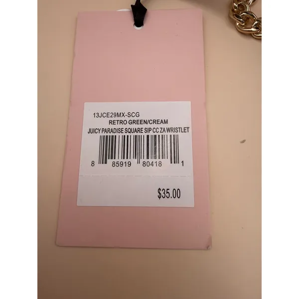 Juicy Couture Retro Green Cream‎ Paradise Square Zip Card Case Wristlet Wallet - Image 8