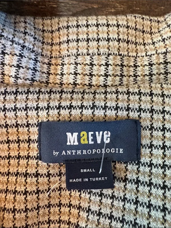 Maeve Anthropologie Collegiate‎ Knit Blazer Asymmetrical Check Brown Small NWT - Image 6