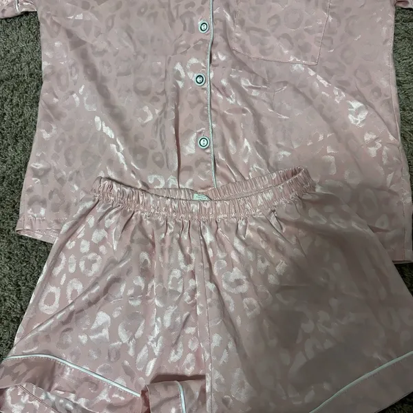 Pink Satin Leopard Pajama Set - Image 5