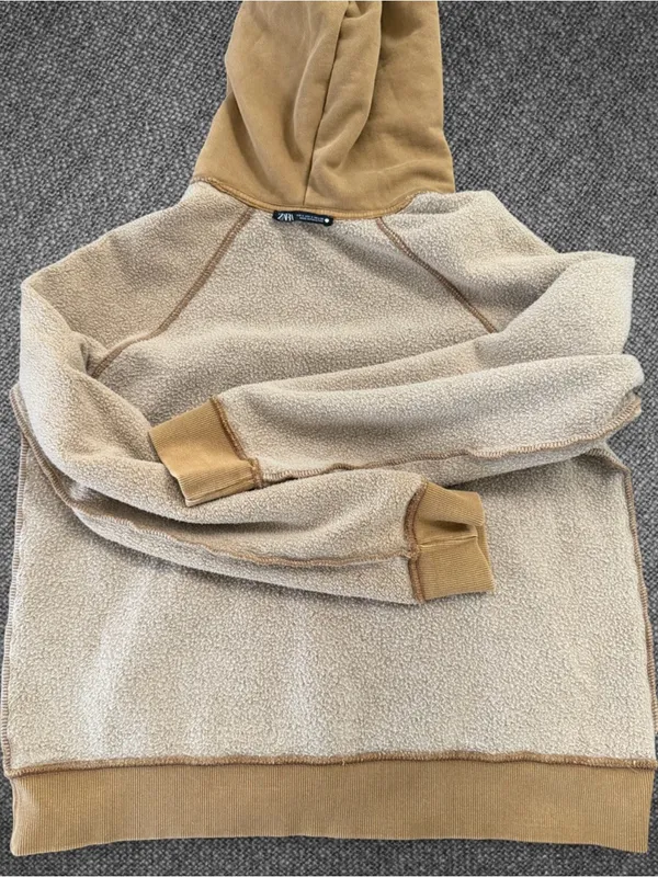 Zara Women’s Size Small Camel Brown Washed Pullover Hoodie Sweatshirt - Image 9