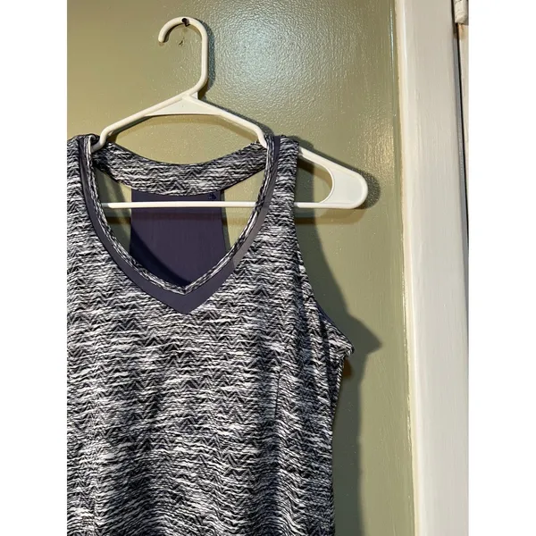 MPG Women's Size Medium Marled Performance Dress Purple Black V-Neck Sleeveless - Image 7
