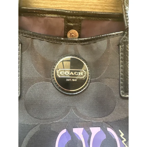 Vintage Coach Poppy Signature Applique Kisslock Tote Black Graffiti Handbag - Image 4