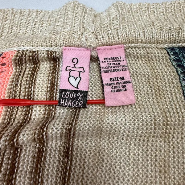 Love on a Hanger Striped Open Front Waterfall Cardigan Sweater Size Medium - Image 4