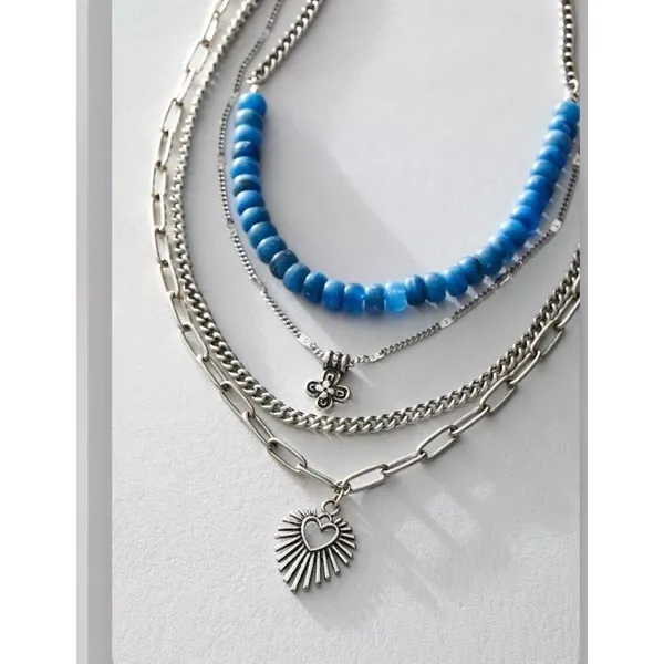 Free People Bohemian Layered Sun Heart necklace Beaded Womens Jewelry - Image 5