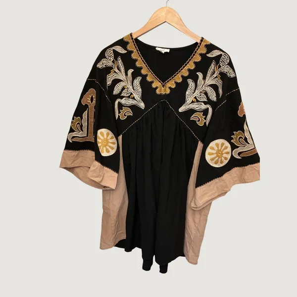 Easel Los Angeles Black Embroidered Cotton Babydoll Tunic Dress ED23074 Medium - Image 2