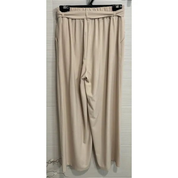 Hooever Hi Waist Wide Leg Tie Belt Beige Cream Dress Pants M, Office Minimalist - Image 4