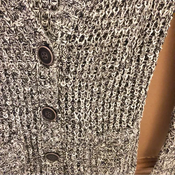 American Eagle Cotton Button Front Cardigan‎ Heather Marled Black White Small - Image 5