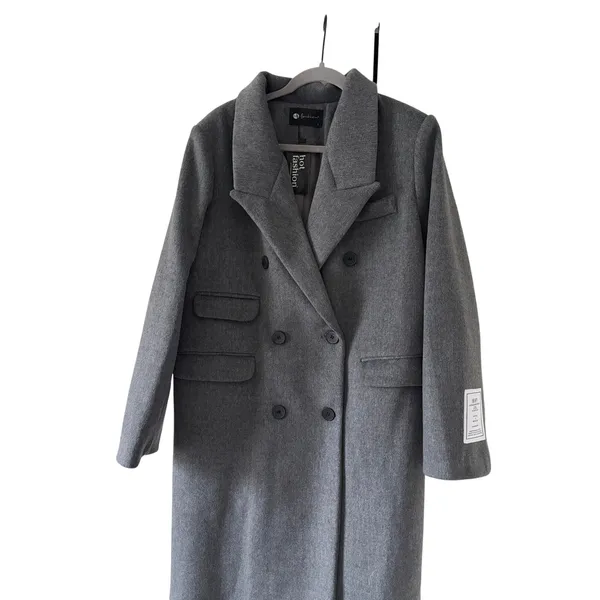 NWT Hot Fashion Gray Long Wool Blend Coat Double Breasted Maxi Coat M - Image 6
