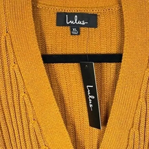Lulus Camel Mustard Yellow Ribbed Knit Short Cardigan Sweater Women Size XL v6x - Image 4
