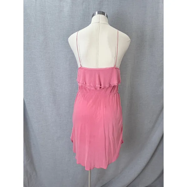 Aritzia Wilfred Pink 100% Silk Ruffle Mini Dress Medium - Image 5