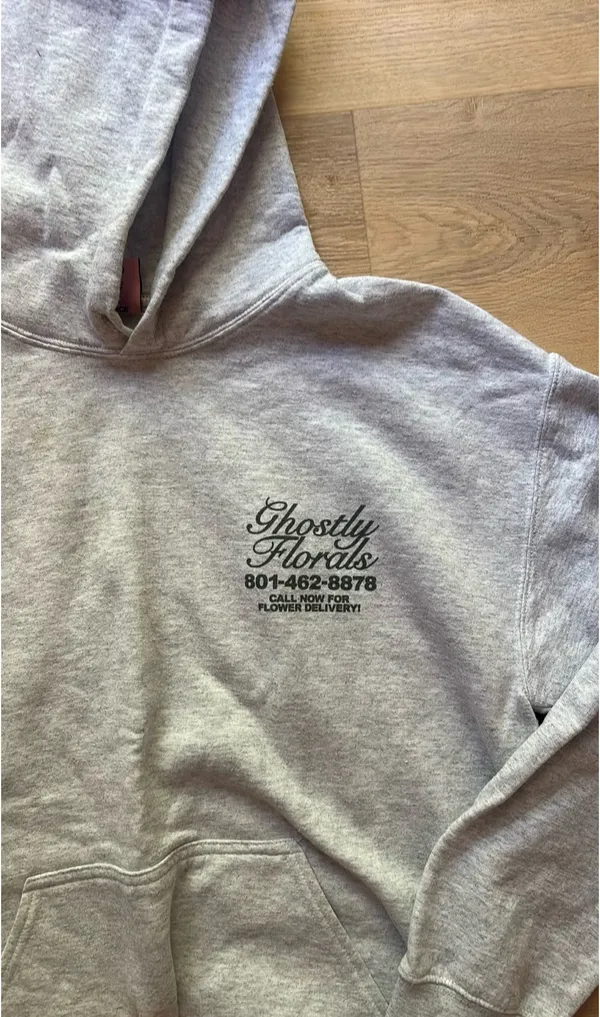 Lonely Ghost Hoodie Grey Ghostly Florals  - Image 5