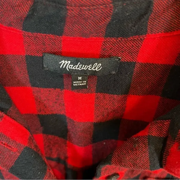 ✨‎ Madewell Women’s Red Black Buffalo Plaid Collared Long Sleeve Shirt Medium - Image 3