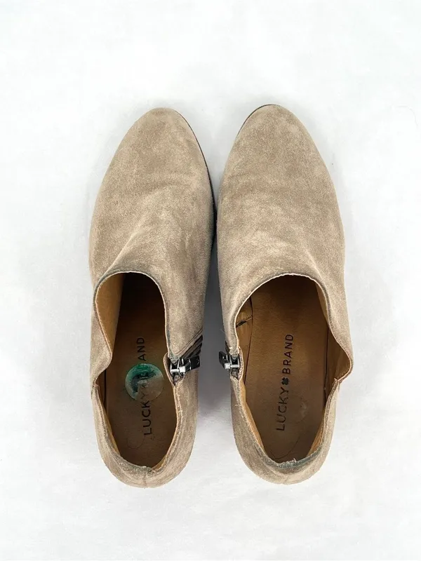 Lucky Brand Fenley Taupe Suede Side Zip Stacked Block Heel Ankle Booties 8M - Image 9