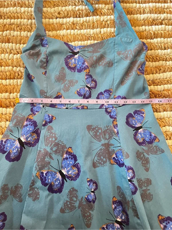 Whimsical teal Blue Butterfly Halter Dress with tulle ruffle - Image 6