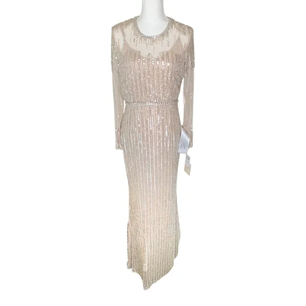 Mac Duggal Rose Gold Sequin Beaded Illusion Trumpet Gown Size 8 NWT FLAWED - Image 2