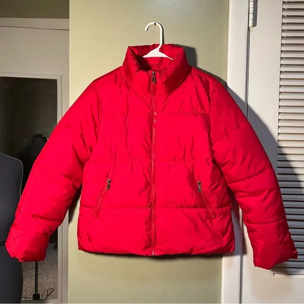 Zenana Womens Size Large Red Puffer Jacket Full Zip Pockets Long Sleeve QJ-1350Y - Image 3